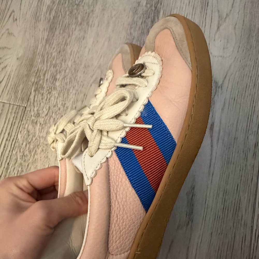 Gucci Women's Pink and Blue Stripe Sneakers - Picture 2 of 6
